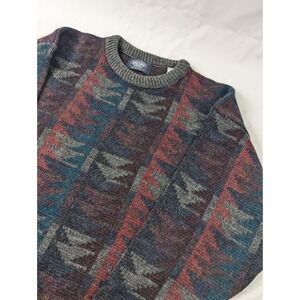 Vintage Knights Bridge Mens Size Large Knit Sweater Geometric Pattern Wool Blend